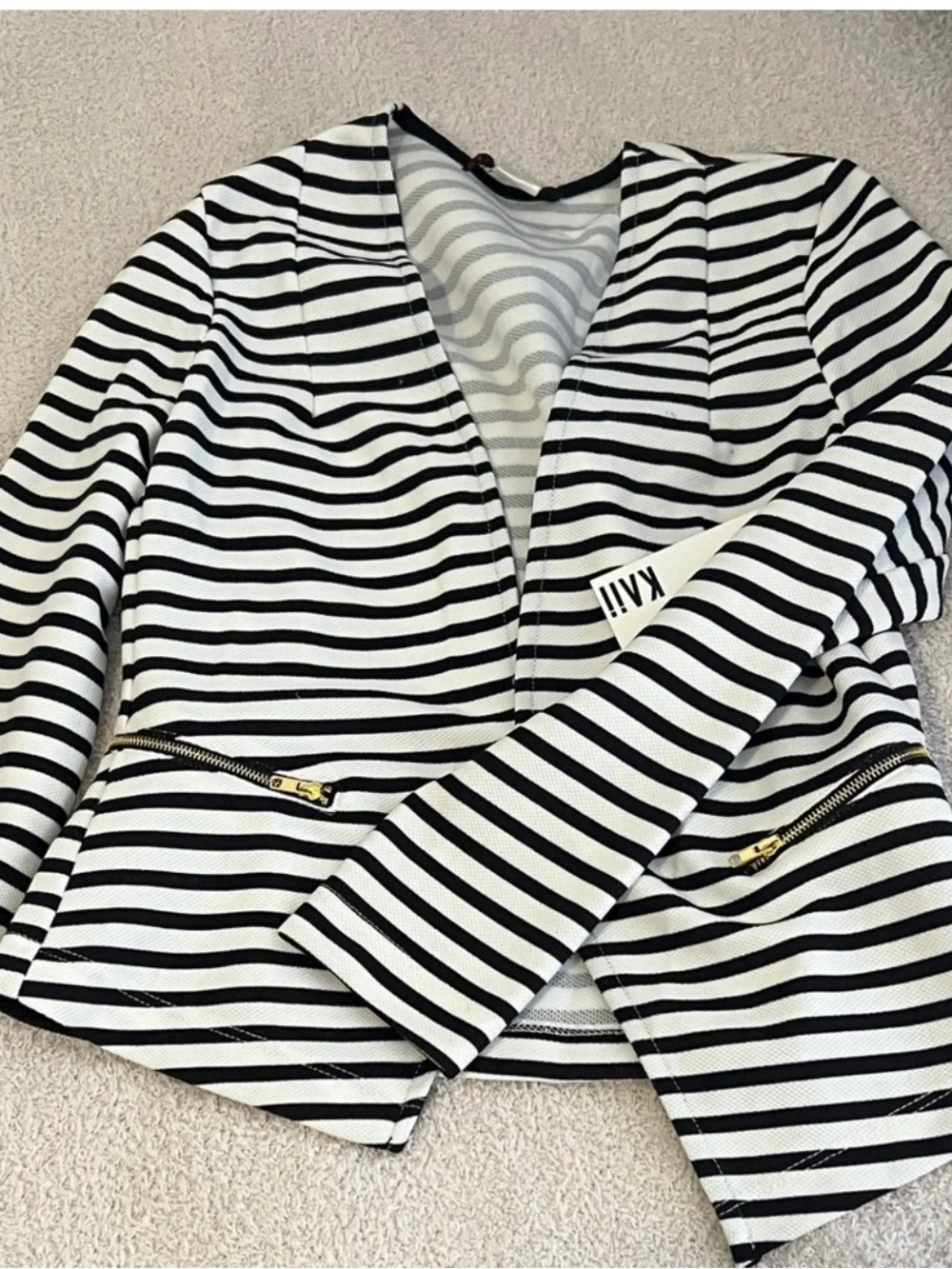 Black & White Striped Women's Zip-Pocket Blazer